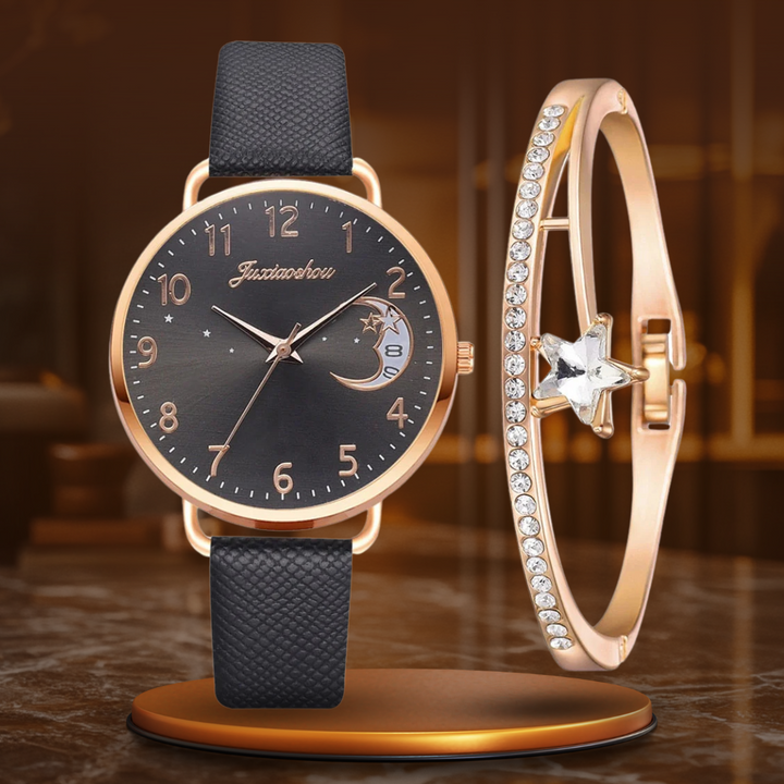 Elegant Watch with Moon Phase and Matching Bracelet – Stylish Design for Everyday Use