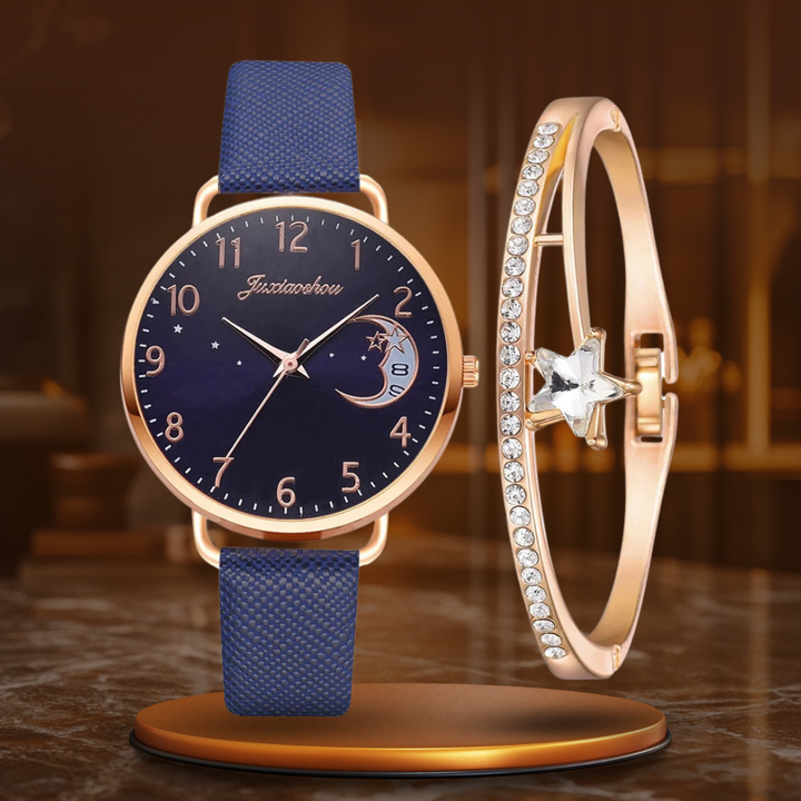 Elegant Watch with Moon Phase and Matching Bracelet – Stylish Design for Everyday Use