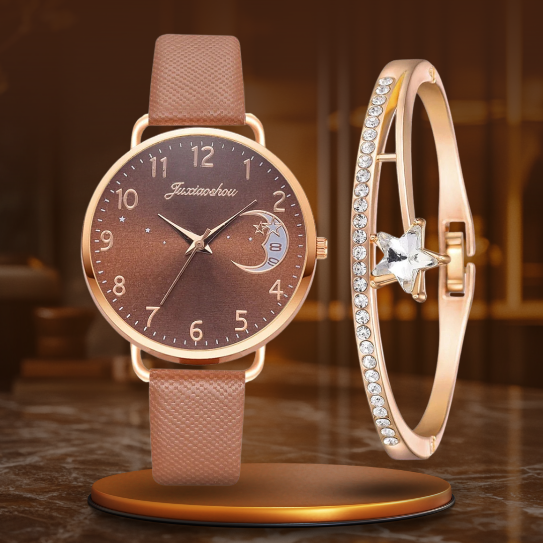 Elegant Watch with Moon Phase and Matching Bracelet – Stylish Design for Everyday Use