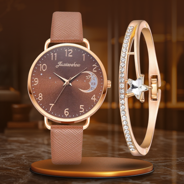 Elegant Watch with Moon Phase and Matching Bracelet – Stylish Design for Everyday Use