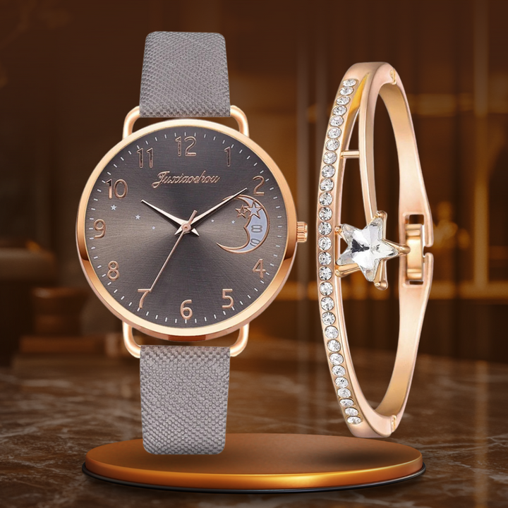 Elegant Watch with Moon Phase and Matching Bracelet – Stylish Design for Everyday Use