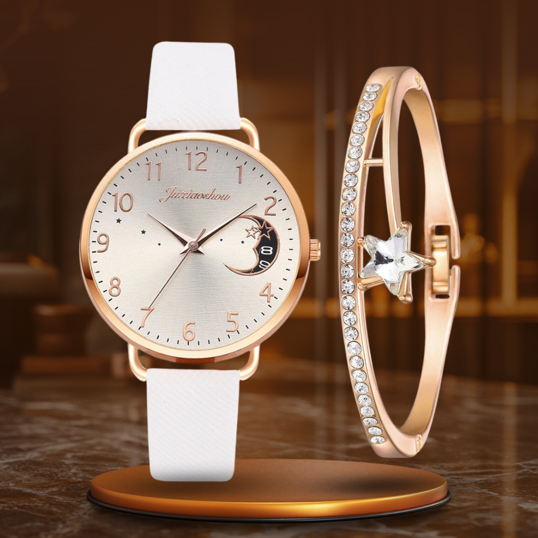 Elegant Watch with Moon Phase and Matching Bracelet – Stylish Design for Everyday Use
