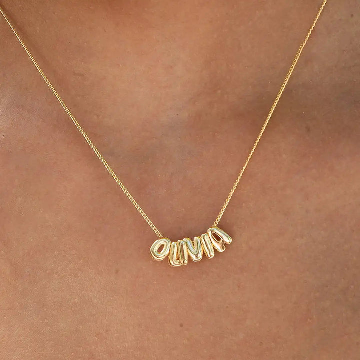 Custom Bubble Letter Name Necklace | 18K Gold Plated | Up to 6 Letters