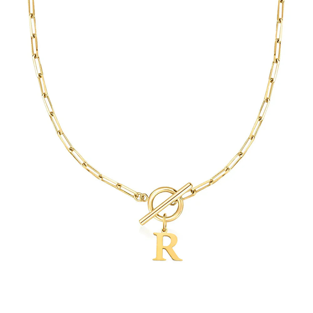 Personalized Letter Pendant Necklace - Modern Toggle Chain