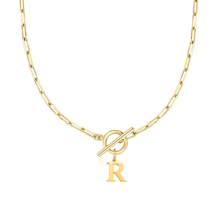 Personalized Letter Pendant Necklace - Modern Toggle Chain