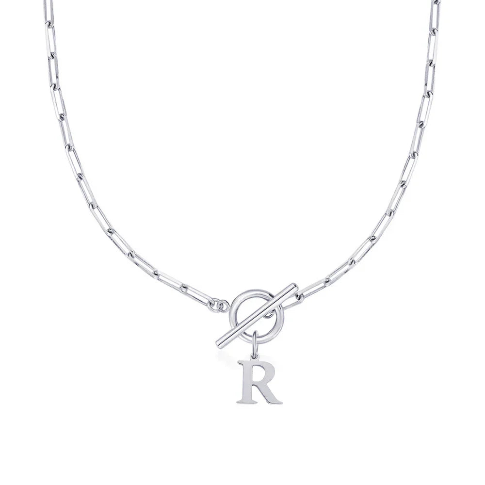 Personalized Letter Pendant Necklace - Modern Toggle Chain