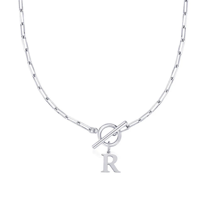 Personalized Letter Pendant Necklace - Modern Toggle Chain
