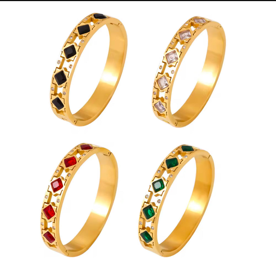 Elegant Gold Bangle with Colorful Glass Stones