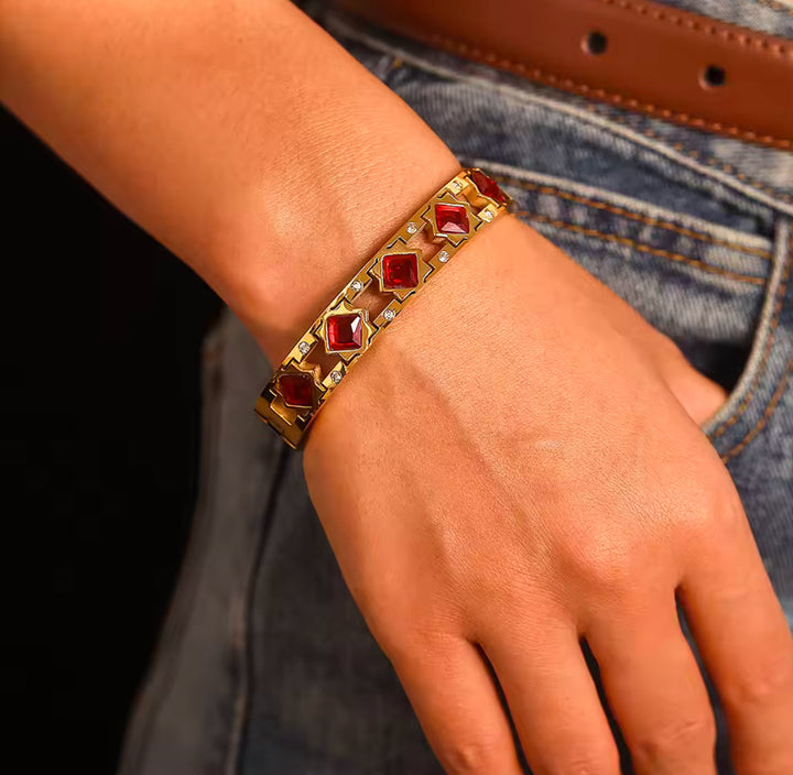 Elegant Gold Bangle with Colorful Glass Stones