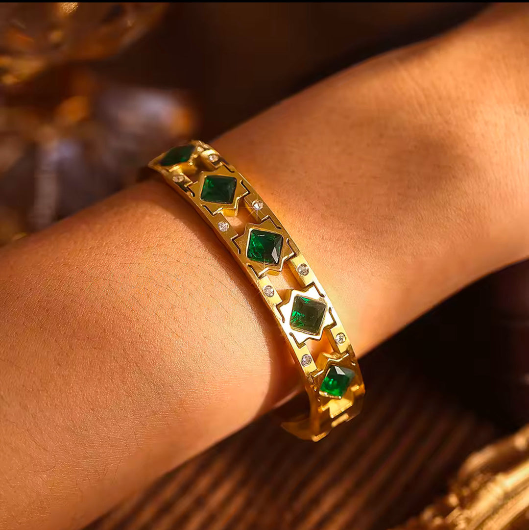 Elegant Gold Bangle with Colorful Glass Stones