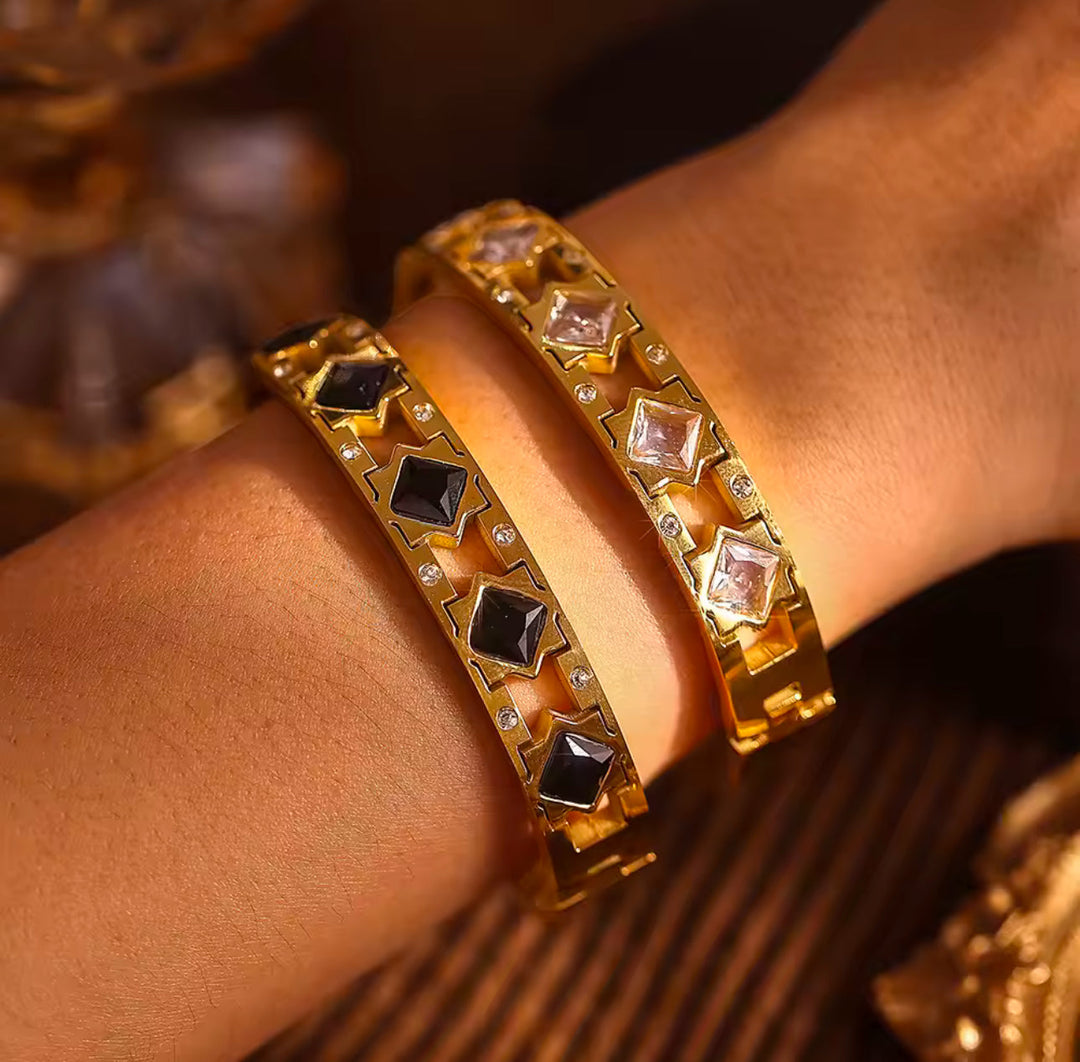 Elegant Gold Bangle with Colorful Glass Stones