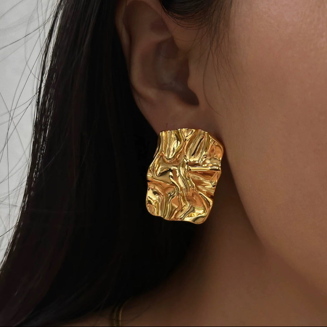 Gold Textured Stud Earrings