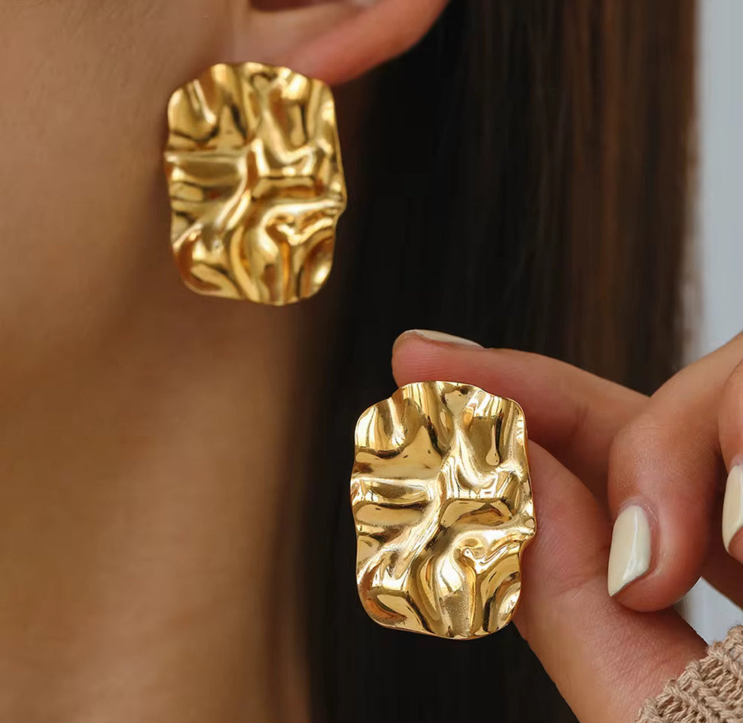 Gold Textured Stud Earrings