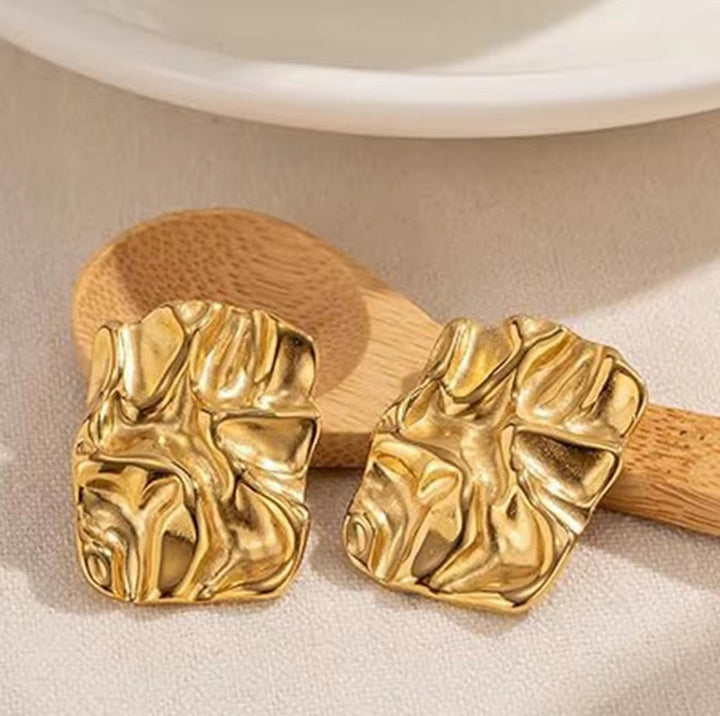Gold Textured Stud Earrings