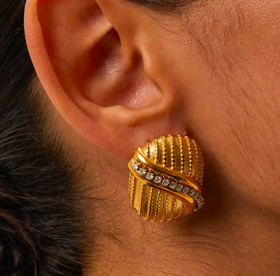 Gold Rhinestone Cross Stud Earrings