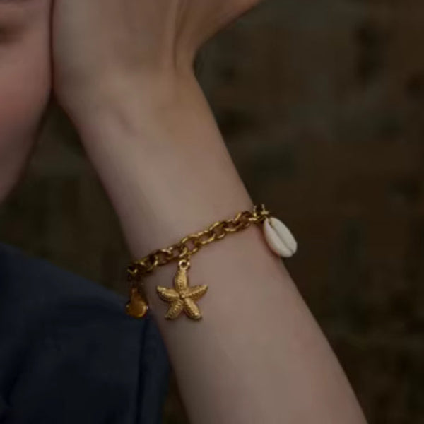 Gold Starfish & Shell Chain Bracelet