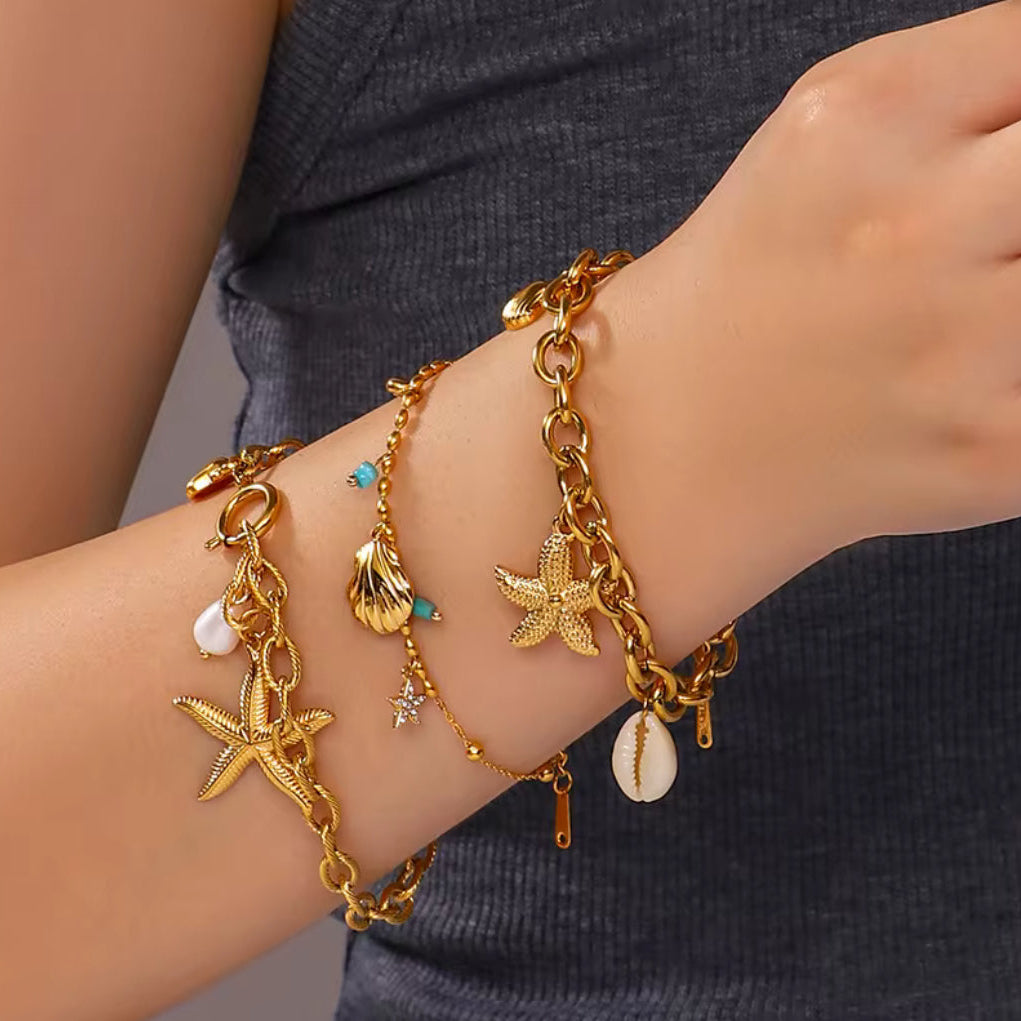 Gold Starfish & Shell Chain Bracelet