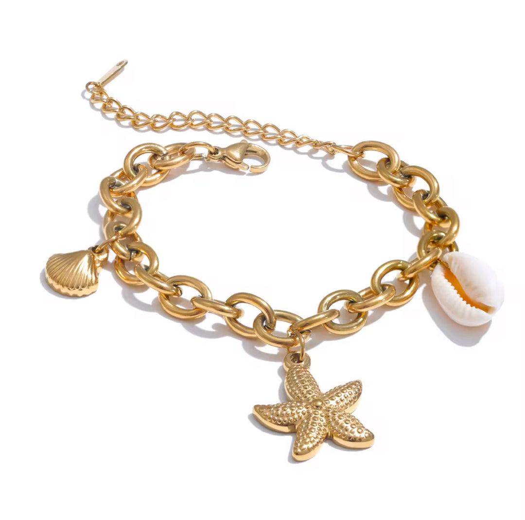 Gold Starfish & Shell Chain Bracelet