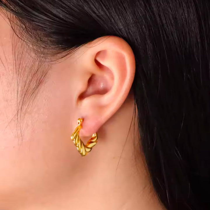 Gold Twisted Square Hoop Earrings