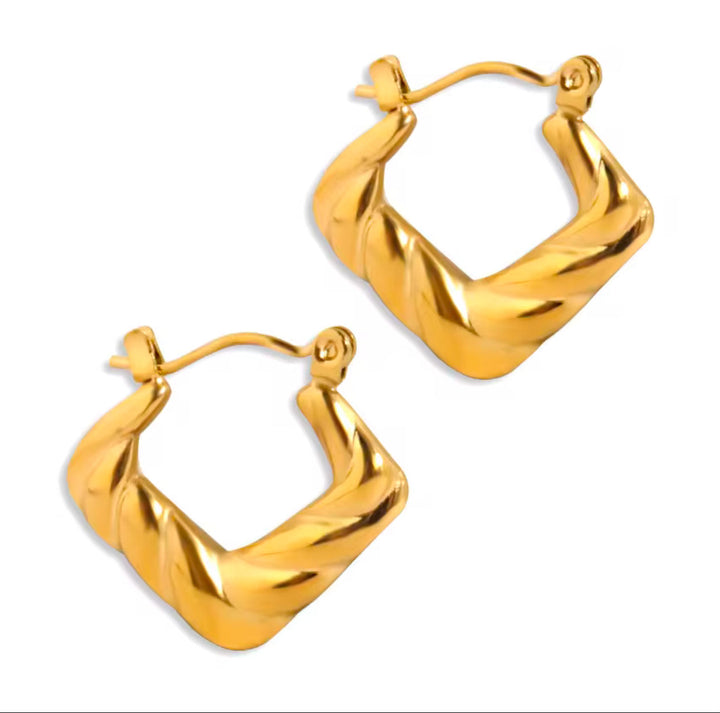 Gold Twisted Square Hoop Earrings