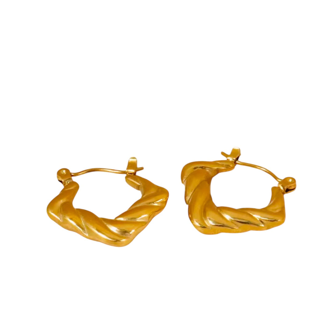 Gold Twisted Square Hoop Earrings