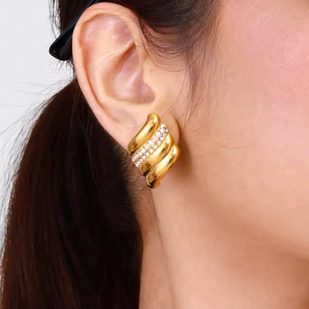 Gold Wing Earrings with Zircon Sparkle