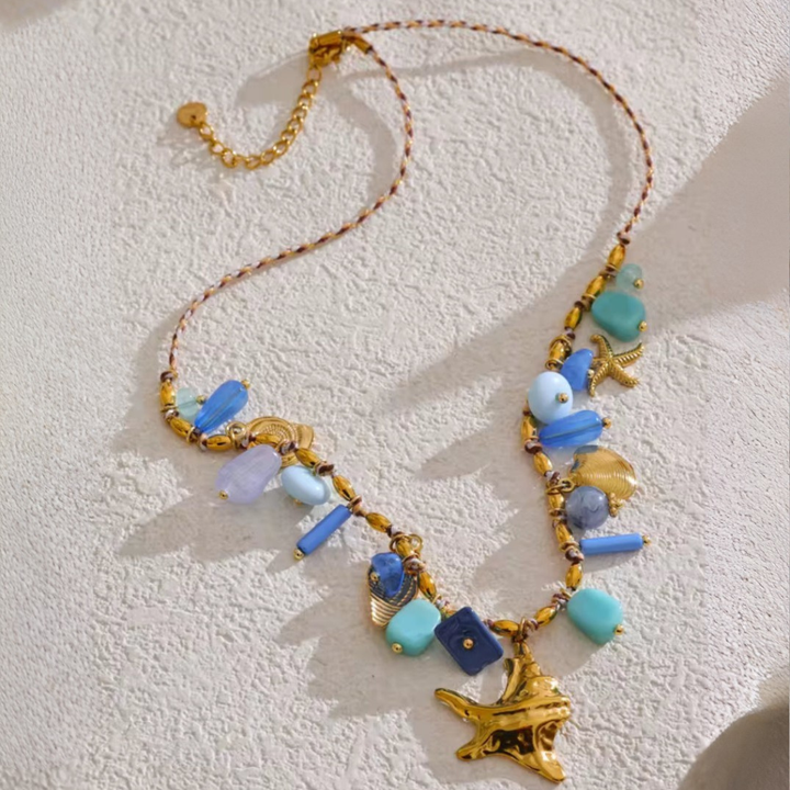 Marine Luxe Necklace – Gold & Blue Statement Piece