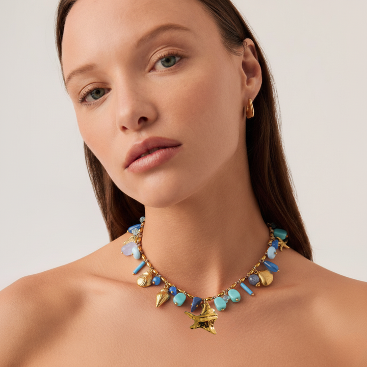 Marine Luxe Necklace – Gold & Blue Statement Piece