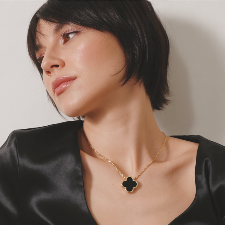 Gold Black Clover Pendant Necklace