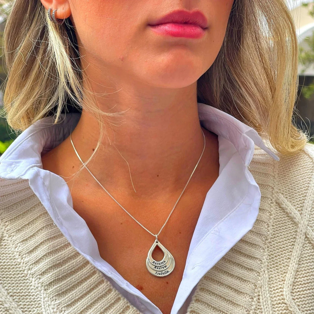 Personalized Engraved Drop Pendant Necklace (Up to 4 Names)