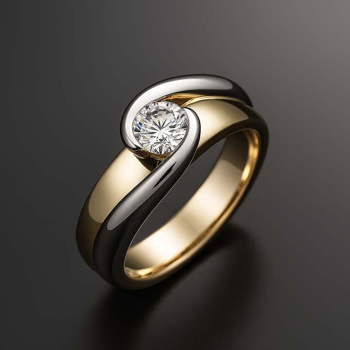 Vintage braided ring in gold and silver with zirconium