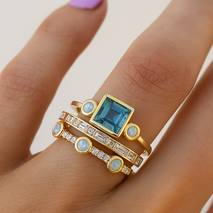 Vintage blue zirconium ring set