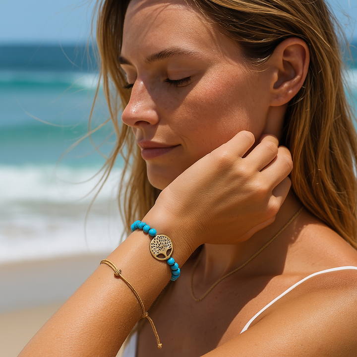 Handmade Tree of Life Bracelet – Natural Stone Turquoise Jewelry for Balance & Style