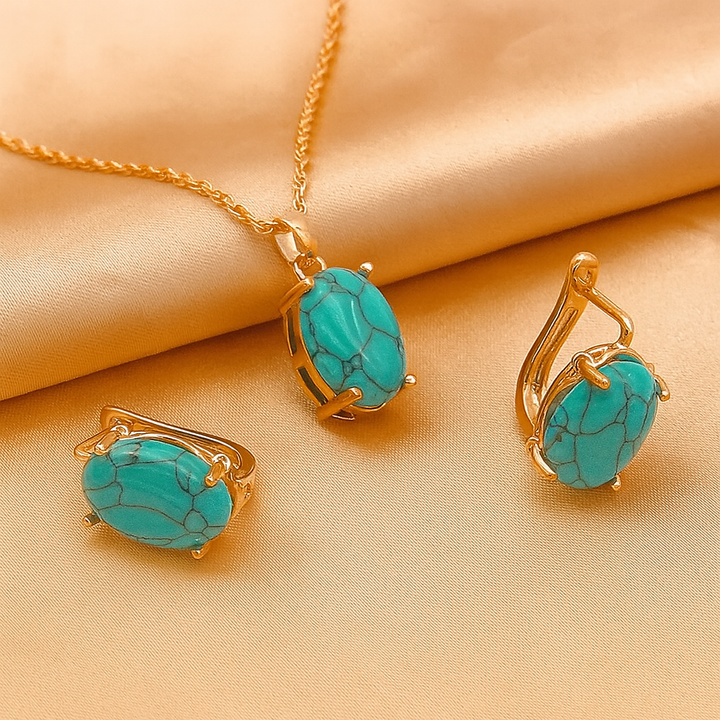Elegant Vintage-Style Jewelry Set with Turquoise – Statement Earrings and Matching Necklace
