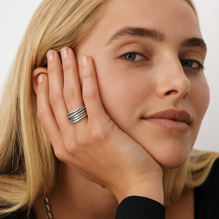 Adjustable Layered Silver Ring