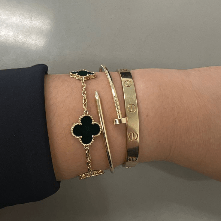 Gold Bracelet Set with Black Clover Charms