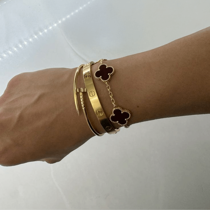 Gold Bracelet Set with Black Clover Charms