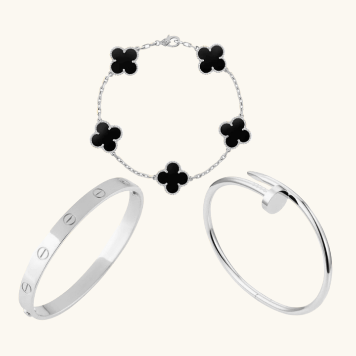 Gold Bracelet Set with Black Clover Charms